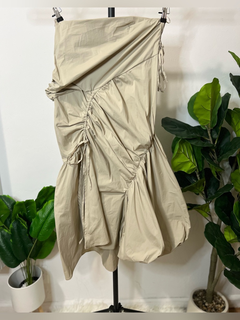 Urban Revivo Khaki Drawstring Asymmetrical Midi Skirt Utility Minimalist Size XL